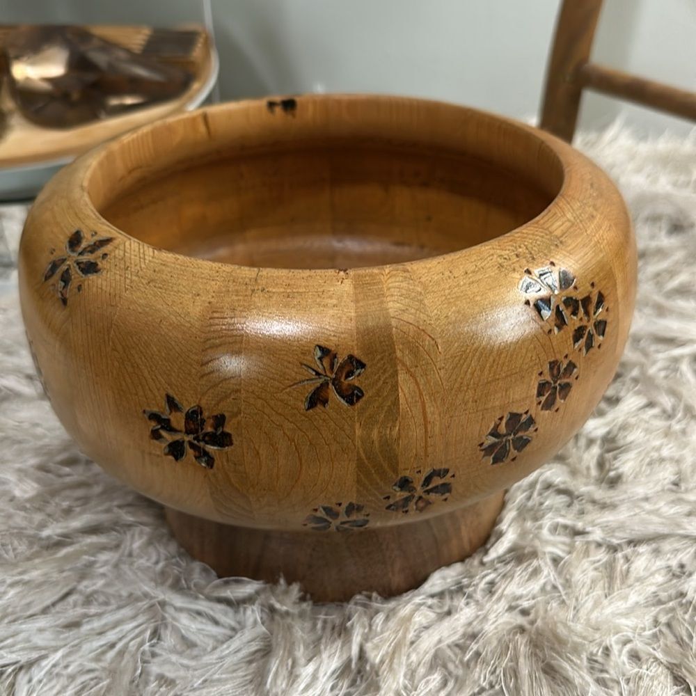 J Des Granges Palmer Alaska Handmade Rustic Wooden Bowl With‎ Floral Pattern - Picture 6 of 17